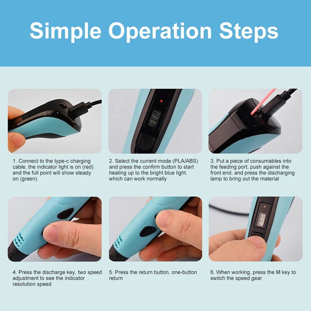 3D Printing Pen diy 3d Pen for Kids Children Birthday Christmas Creative Gift 3d Drawing Pen with LCD Screen Funny Toy