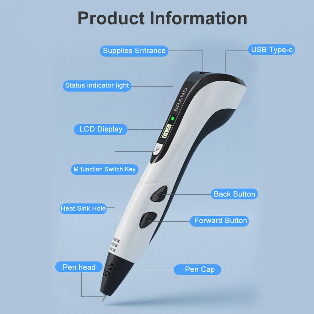 3D Printing Pen diy 3d Pen for Kids Children Birthday Christmas Creative Gift 3d Drawing Pen with LCD Screen Funny Toy